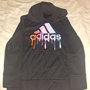 Adidas Kids Black Hoodie with Dripping Multicolor Logo